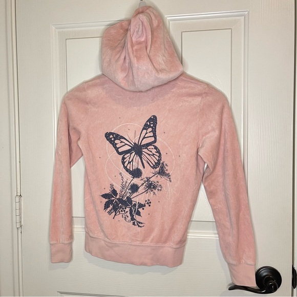 RARE Y2K Juicy Couture Baby Pink Navy Blue Butterfly Velour Jacket Youth Sz 10